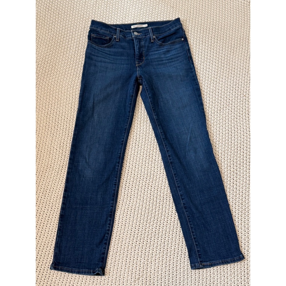 Levis 314 Shaping Straight Jeans Dark Wash Blue Denim Size 28 Womens Casual